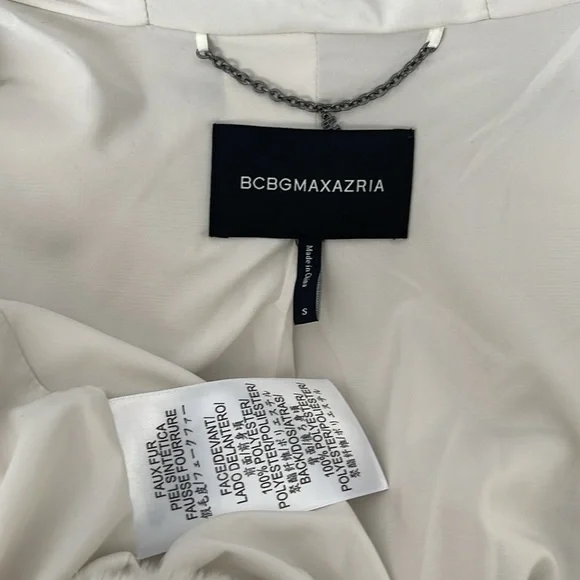 BCBGMAXAZRIA Cream Faux Fur Hooded Coat Size S - Picture 9 of 12
